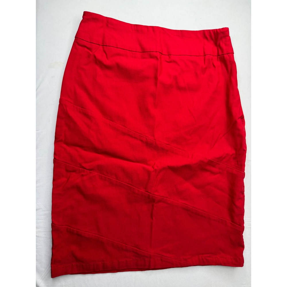 Kate Kasin Womens Red High Waisted Diagonal Seam Pencil Skirt Size Medium